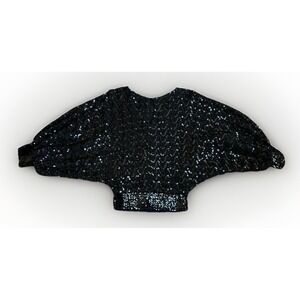Vintage 80s SAMAX Black Sequin Dolman Top M Batwing Slouchy Crop Glam Cocktail
